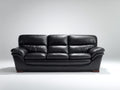 Sofá 3 plazas tapizado efecto cuero 215x95x90 cm - negro - diseño clásico con respaldo acolchado