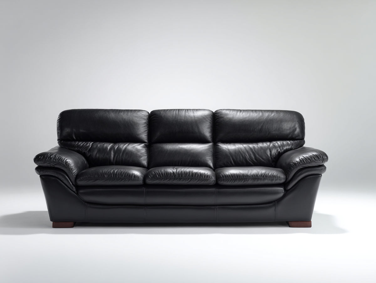 Sofá 3 plazas tapizado efecto cuero 215x95x90 cm - negro - diseño clásico con respaldo acolchado