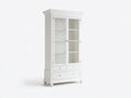 Vitrina blanca 90x40x190 cm - armario expositor con puertas de cristal y cajones para salón comedor
