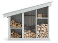 Leñero de exterior de madera 220x80x190 cm - blanco y gris - diseño cubierto con compartimentos de almacenamiento