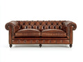 Sofá 2 plazas tapizado efecto cuero 175x92x78 cm - marrón coñac - estilo Chesterfield con capitoné y brazos enrollados