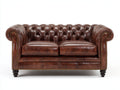 Sofá 2 plazas de cuero 200x90x85 cm - marrón - estilo clásico Chesterfield para salón