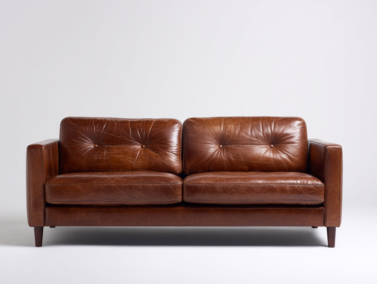 Sofá 2 plazas tapizado 175x88x84 cm - Marrón coñac - Diseño clásico con respaldo acolchado
