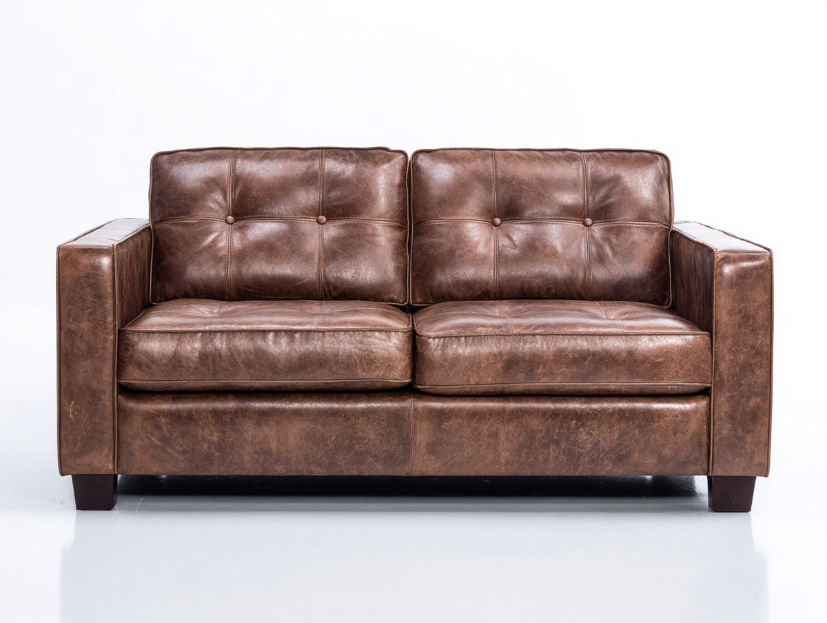 Sofá 2 plazas tapizado 170x90x85 cm - Marrón envejecido - Diseño clásico con respaldo acolchado