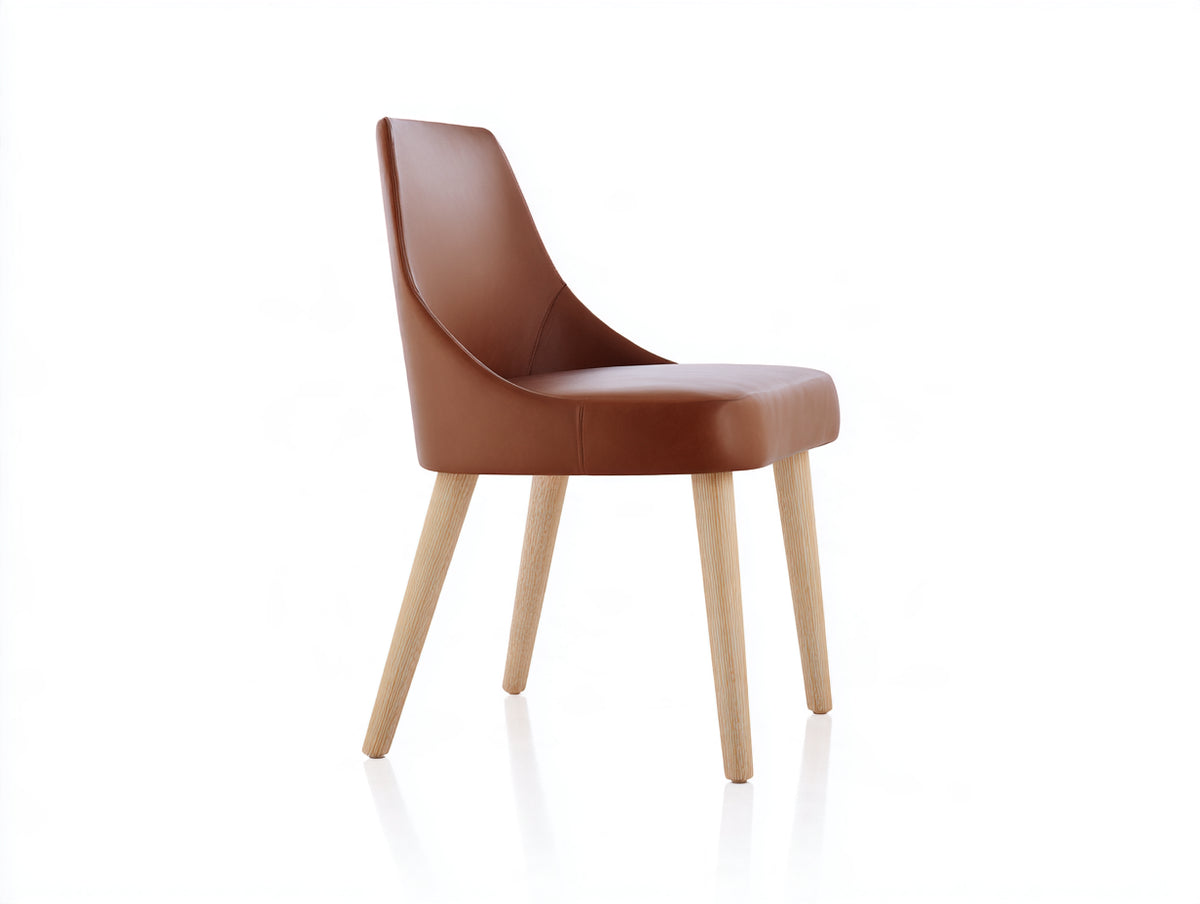 Silla de comedor tapizada 50x58x88 cm - Marrón coñac y madera natural - Diseño moderno con respaldo alto