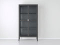 Vitrina de metal 90x40x180 cm gris con 2 puertas de cristal diseño moderno para salón