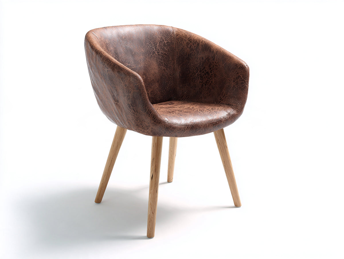 Silla de comedor tapizada de piel sintética 60x65x80 cm marrón diseño moderno con patas de madera