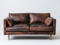 Sofá 2 plazas tapizado efecto cuero 170x88x84 cm - marrón envejecido y natural - diseño moderno con patas de madera