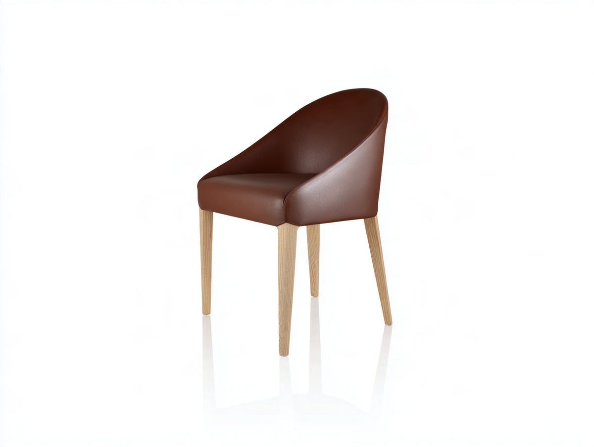 Silla de comedor tapizada 56x60x86 cm - marrón y natural - respaldo envolvente con patas de madera