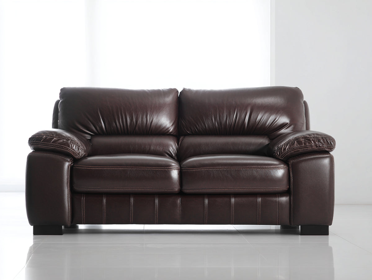 Sofá 2 plazas de cuero sintético 180x85x85 cm - marrón - diseño clásico para salón