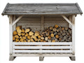 Leñero de exterior de madera 300x80x180 cm - blanco y gris - almacenamiento para leña de jardín