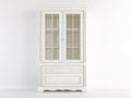 Vitrina de madera 105x45x200 cm - blanco roto - diseño clásico con 2 puertas de cristal y 2 cajones