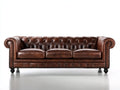 Sofá 3 plazas tapizado efecto cuero 220x92x78 cm - marrón coñac - estilo Chesterfield con capitoné y brazos enrollados