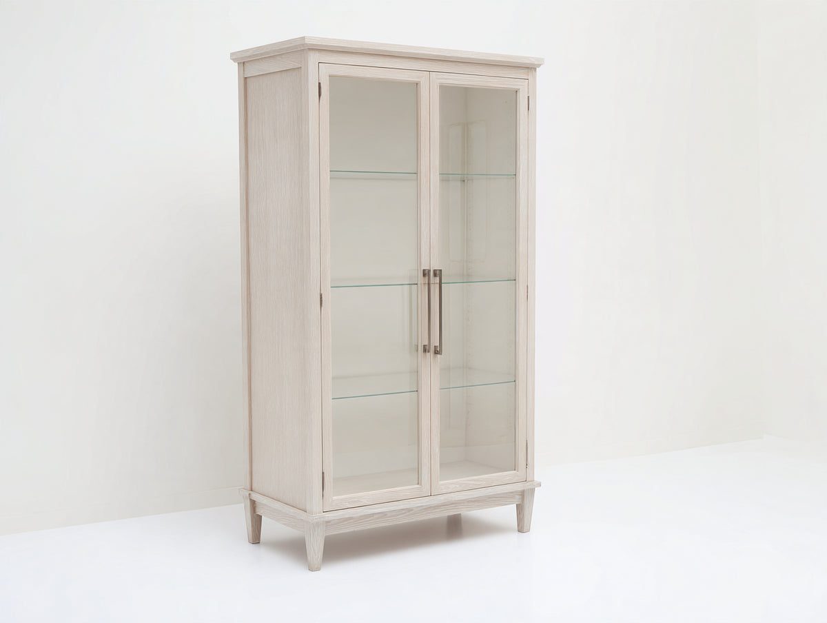 Vitrina de madera 100x40x185 cm - blanco envejecido - diseño clásico con 2 puertas de cristal