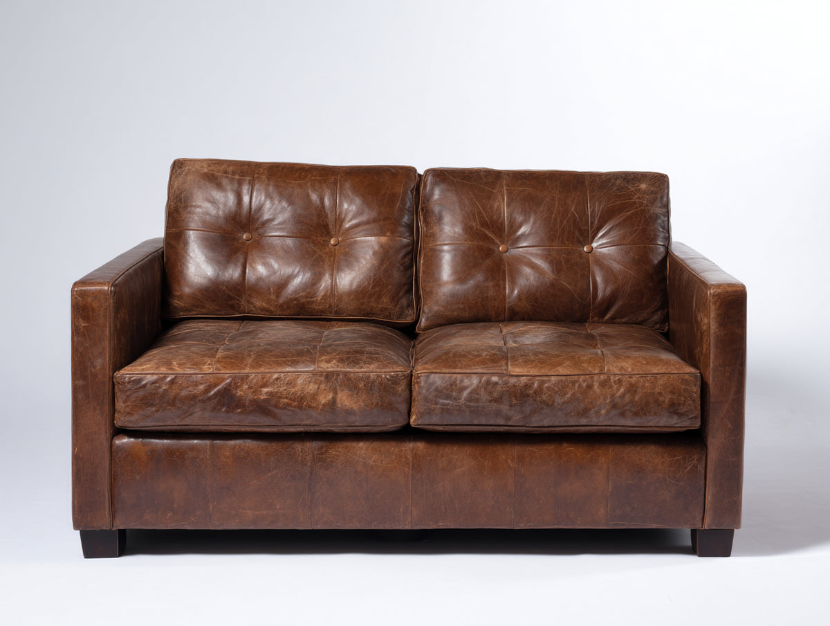 Sofá 2 plazas tapizado efecto cuero 165x90x85 cm - marrón envejecido - diseño clásico con asiento acolchado