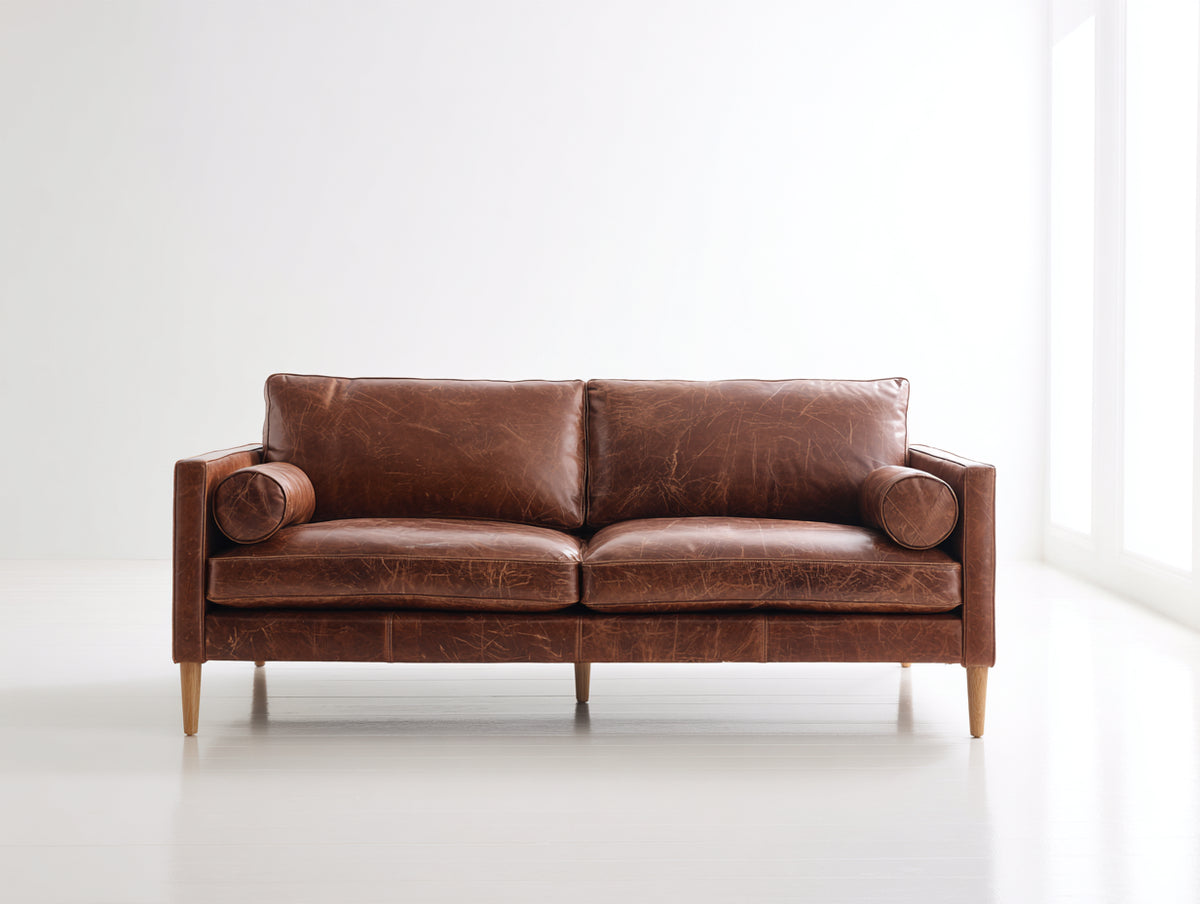 Sofá 2 plazas de cuero 190x85x85 cm - marrón - diseño moderno y cómodo para salón