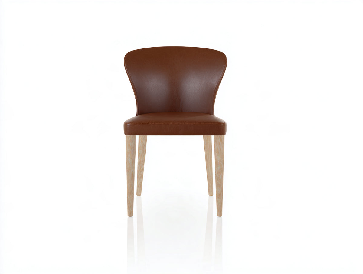 Silla de comedor tapizada 52x58x84 cm - marrón y natural - respaldo curvo con patas de madera