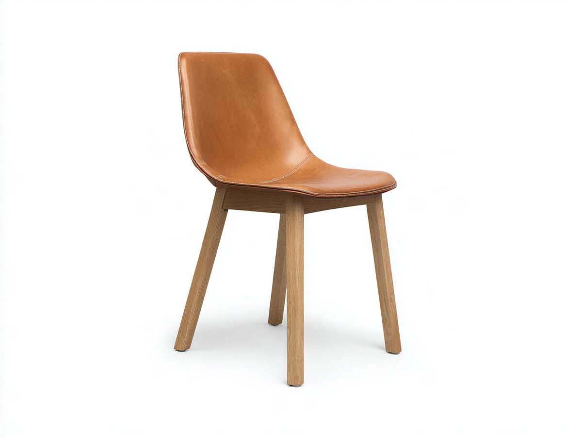 Silla de comedor tapizada 50x56x84 cm - marrón coñac y natural - diseño moderno con patas de madera